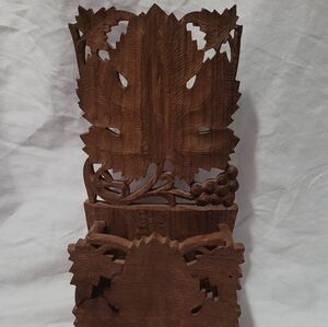 Hand Carved Hand Made Leaf Pattern Wood Mail Holder Box